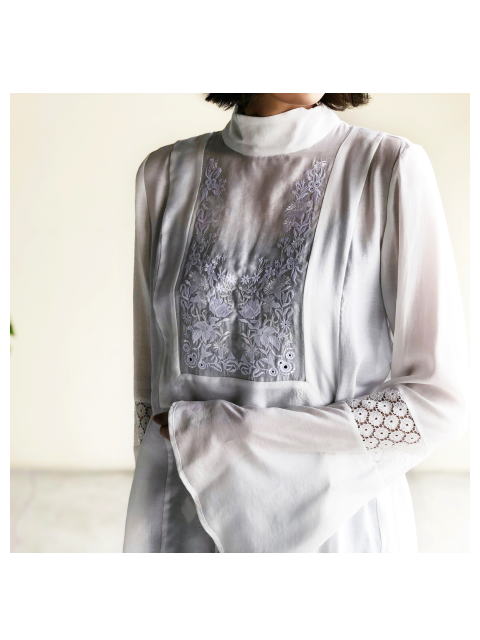 MameKurogouchi Embroidery Chiffon Blouse